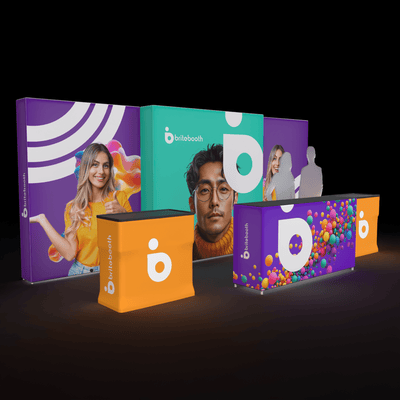 Casonara Backlit 20ft trade show booth with vibrant LED panels and backlit counter for brand display